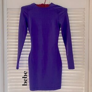 BEBE Cocktail Party Dress. Form Fitting. Long Sleeves. Stretchy. Back Zip.💜
